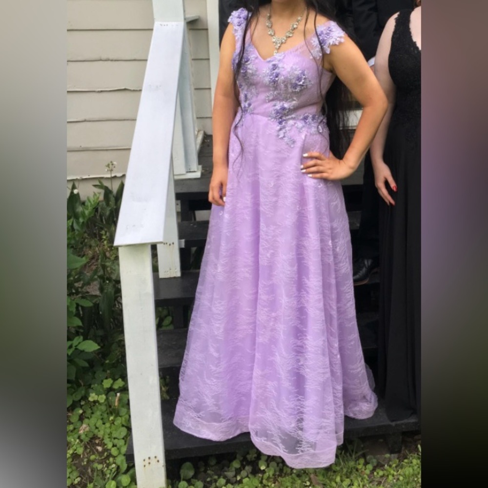 Lavender Lilac Purple Floral Tulle Corset Back Maxi Prom Dress Sz M/8